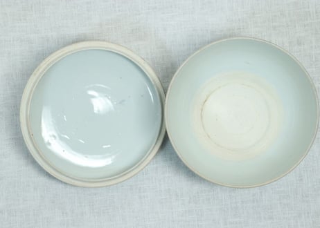 江戸中期染付三方に牡丹図食籠 蓋ノミホツ