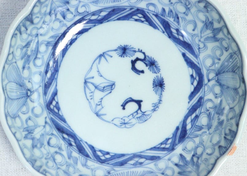 江戸幕末染付線描き牡丹図なます皿 | 吉祥寺PukuPuku