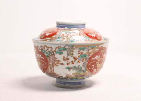 明治前期色絵松竹梅に鶴亀図通り物飯茶碗①