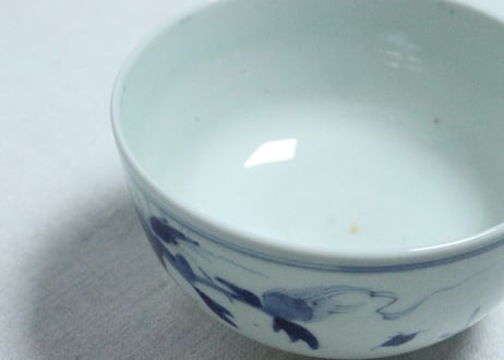 江戸後期染付柘榴と菊図蒸茶碗　フリモノ