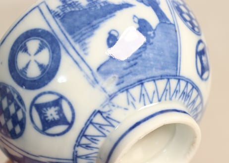明治後期~大正銅判丸文に人物図飯茶碗
