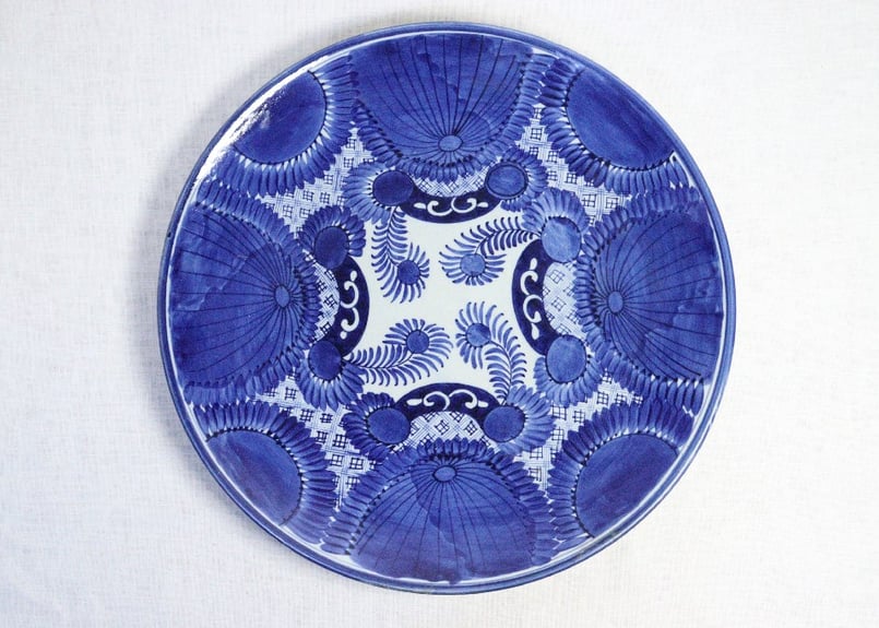明治前期ベロ藍八方に花図尺5寸皿 小ニュウ | 吉祥寺PukuPuku