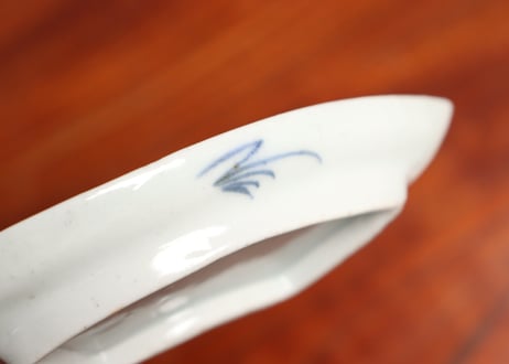 江戸中期染付松鶴図扇面型小皿 5客組 ノミホツ,ムシクイ