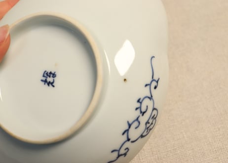 明治後期～大正染付柿と蜻蛉図木瓜型皿