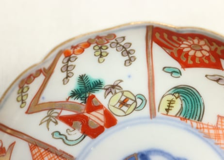 明治前期色絵熨斗と鶴亀図小皿