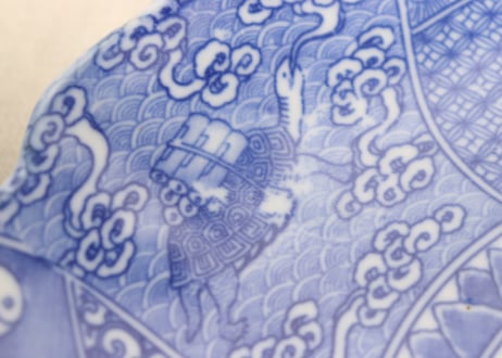 明治後期～大正銅判亀と鳳凰図８寸皿①