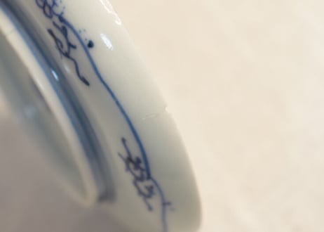 江戸幕末線描き六方に花図小皿 ノミホツ,小ニュウ