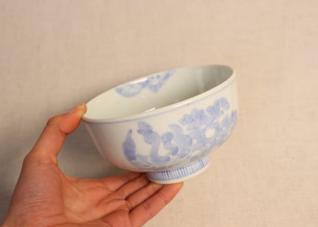 明治後期~大正染付鳳凰図蒸茶碗