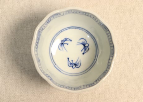 江戸幕末線描き三方に花図向付
