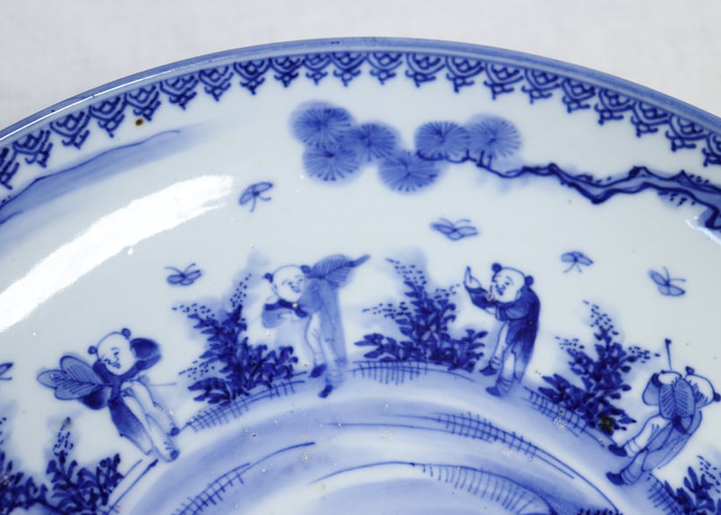 明治前期染付唐子図9寸台皿② 窯傷,座り悪い | 吉祥寺PukuPuku