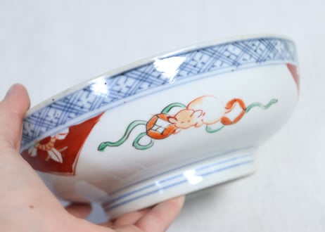 明治前期色絵桃と梅図三ツ組鉢