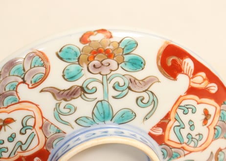 明治前期色絵三方に牡丹図蒸茶碗