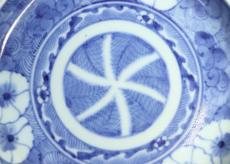 江戸中期染付撫子図6寸皿①　5客組
