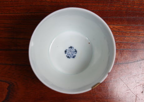 江戸中期染付花唐草図大猪口　直し,小ニュウ