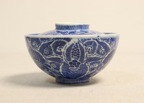 明治前期紙刷牡丹図飯茶碗