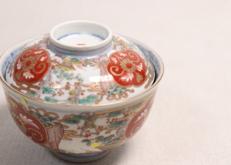 明治前期色絵松竹梅に鶴亀図通り物飯茶碗②少甘手