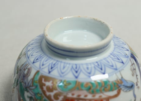 明治前期色絵鶴と松竹梅図通り物蒸茶碗