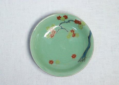 明治前期青磁色絵紅葉図5寸皿