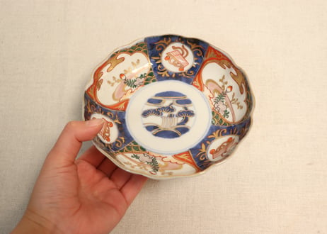 明治前期色絵流水に桔梗と宝図なます皿