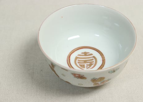明治前期色絵三方菊図通り物飯茶碗