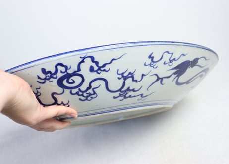 明治前期染付藤図大皿　2客組