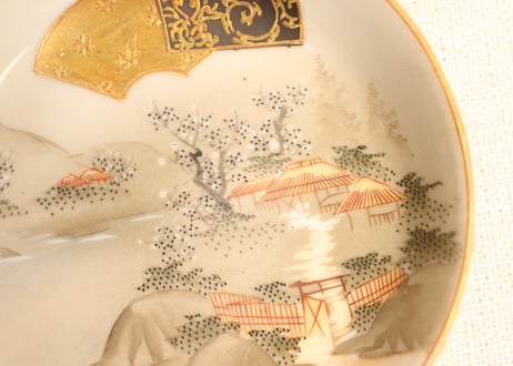 明治前期九谷焼色絵家風景図通り物豆皿①