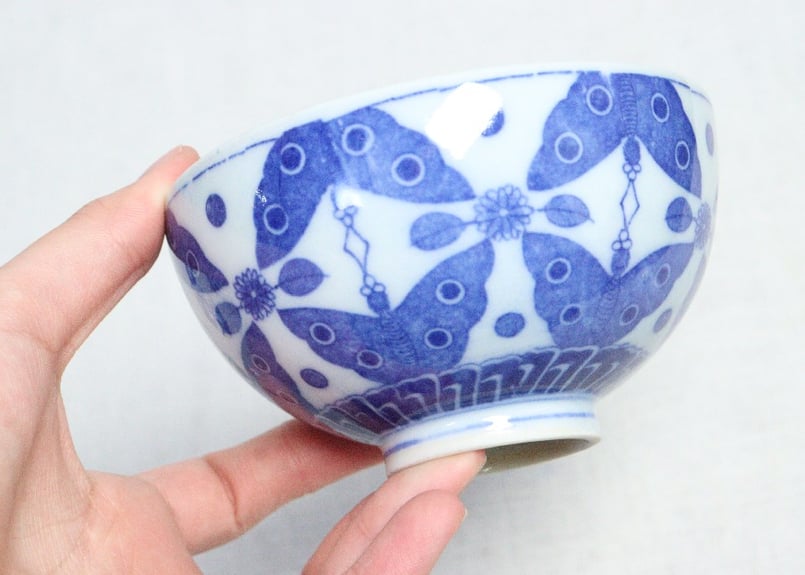 夫婦茶碗　ご飯茶碗　明治　大正　染付　印判　扇文様　松竹梅　菊文様 fit=scale-down,w=1200