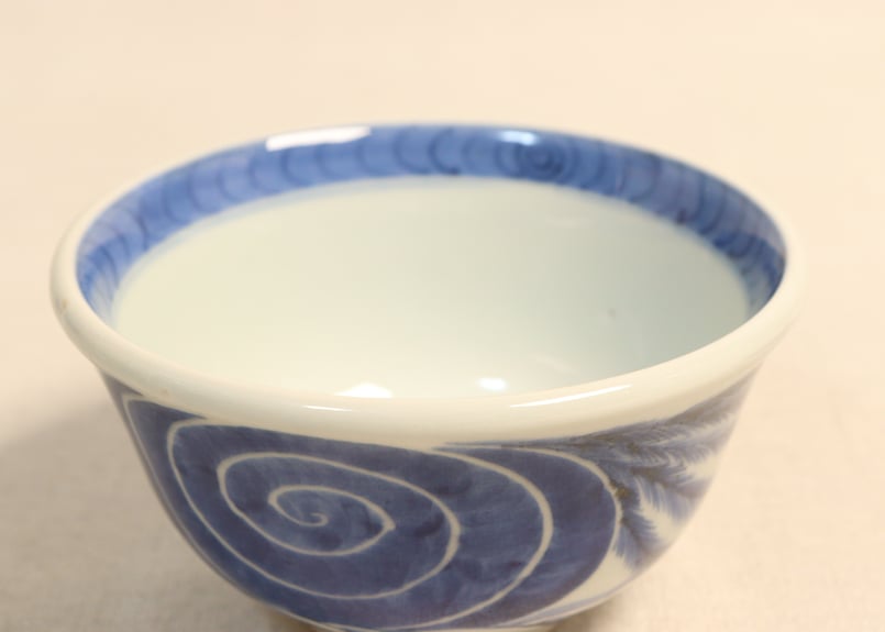 江戸後期染付柳と渦巻図飯茶碗②少甘手 | 吉祥寺PukuPuku