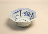 江戸幕末染付竹梅図八角鉢　ノミホツ