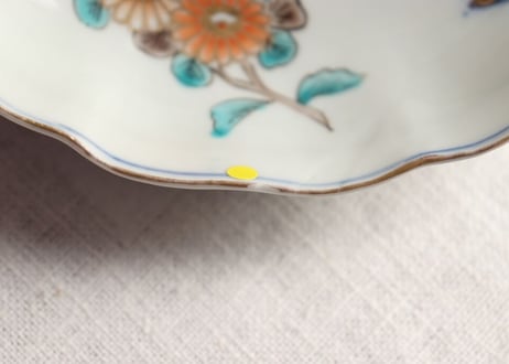 明治前期色絵春蘭に扇と菊図なます皿 ②ノミホツ