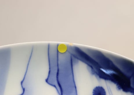 明治前期鍋島焼染付富士図5寸皿 ノミホツ,小ニュウ