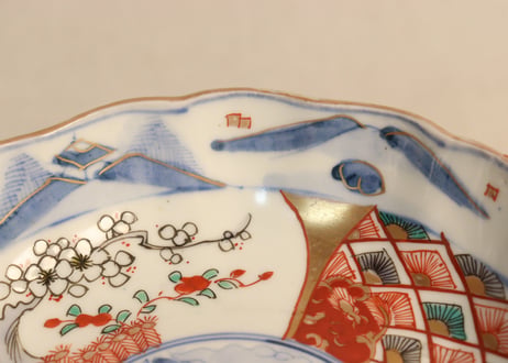 明治前期色絵柴垣に梅と龍図通り物なます皿②ノミホツ