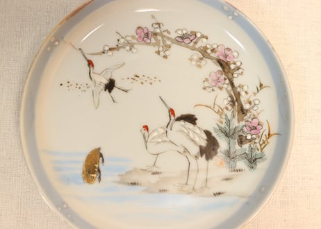 明治後期～大正色絵鶴亀図5寸皿