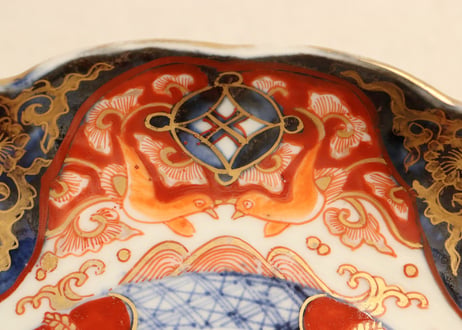 明治前期色絵四方に龍と鳳凰図通り物７寸皿②フリモノ,少かたつき