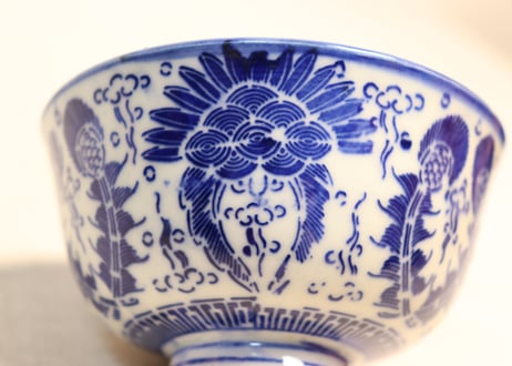 明治前期紙刷六方花図飯茶碗
