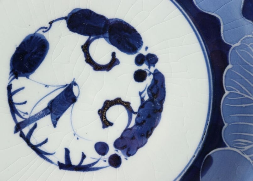 図変わり】江戸時代染付墨弾き技法千成瓢箪図豊臣秀吉の旗印輪花