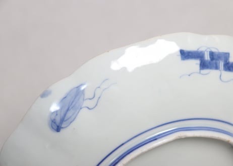 明治前期色絵梅に鶯と菖蒲図通り物7寸皿②かたつき