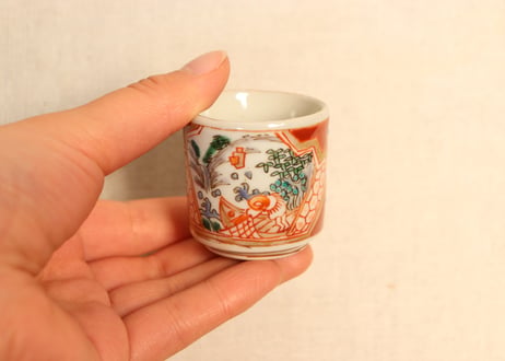 明治前期色絵網引き人物と牡丹図のぞき