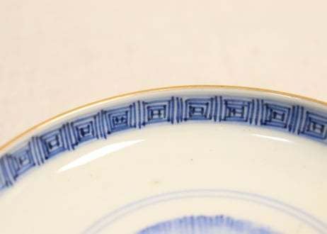 明治前期色絵梅と人物と青玉図蒸茶碗 5客組