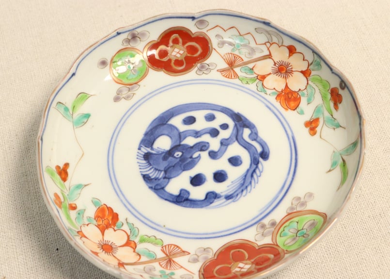 明治前期色絵桜と龍図5寸皿②少かたつき | 吉祥寺PukuPuku