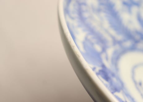 江戸幕末線描き三方に花図7寸皿 五客組 1ヶノミホツ,少甘手