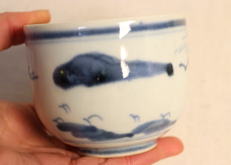 江戸幕末染付山水図向付 窯傷,フリモノ