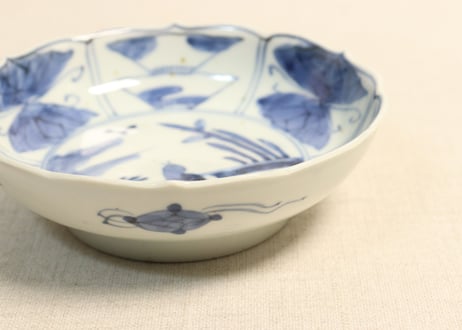 江戸後期染付鳥と花図なます皿