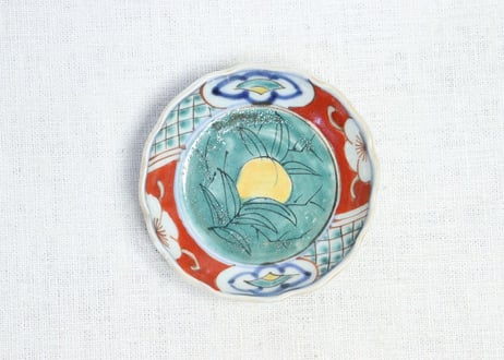 古九谷色絵牡丹蝶々鳥図角皿5客 古九谷色絵牡丹蝶々鳥図角皿5客