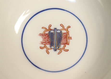 明治前期色絵若松と牡丹図飯茶碗