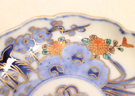 明治前期色絵四君子図通り物小皿