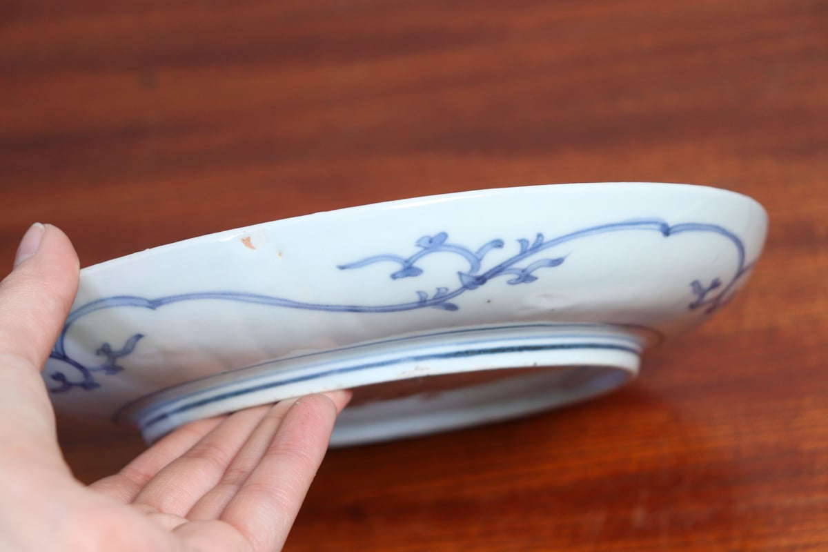 江戸中期 藍柿右衛門花唐草膾皿8枚 幅約15㎝