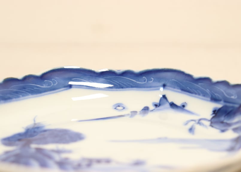 犬山焼 染付八角小皿 6枚 幕末〜明治期 明治後期～大正染付山水図6寸