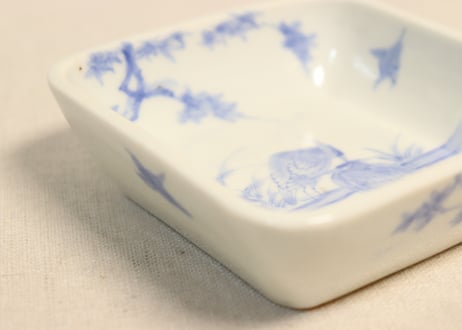 明治後期～大正染付鷺図角小鉢