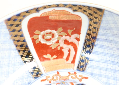 明治前期色絵松竹梅と牡丹図7寸鉢　釉剝げ